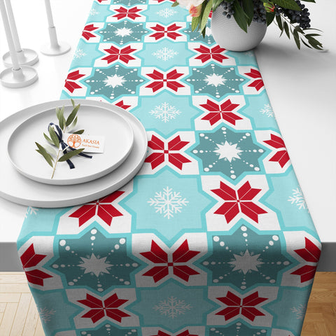 Rug Design Winter Table Cover|Winter Tablecloth|Xmas Table Sheet|Geometric Table Decor|Snowflake Table Runner|Berry Print Kitchen Decor