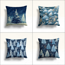Snow Print Xmas Pillow Cover|Pine Tree Throw Pillowtop|Farmhouse Porch Cushion Case|Outdoor Winter Pillow Case|Snowflake Pillowcase