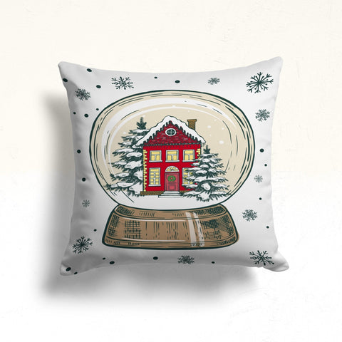 Xmas Festive Time Porch Cushion Case|Snow House Winter Pillow Case|Christmas Pillowcase|Cozy Throw Pillowtop|Pine Tree Xmas Pillow Cover