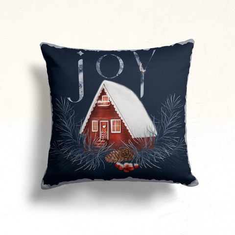 Christmas Porch Cushion Case|Full Moon Xmas Pillow Cover|Pine Tree Pillowcase|Joy Throw Pillowtop|House Under Snow Winter Pillow Case