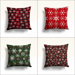 Plaid Design Winter Pillow Case|Festive Throw Pillowtop|Checkered Porch Cushion Case|Geometric Home Decor|Snowflake Xmas Pillow Cover