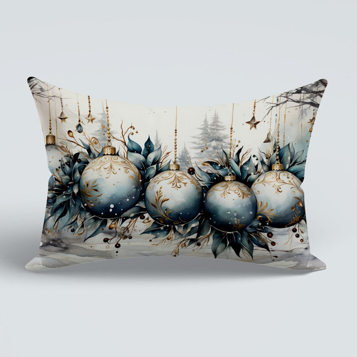 Xmas Ornament Outdoor Lumbar Pillowtop|White Poinsettia Couch Cushion Cover|Winter Pillow Cover|Seasonal Porch Cushion Case|Christmas Pillow