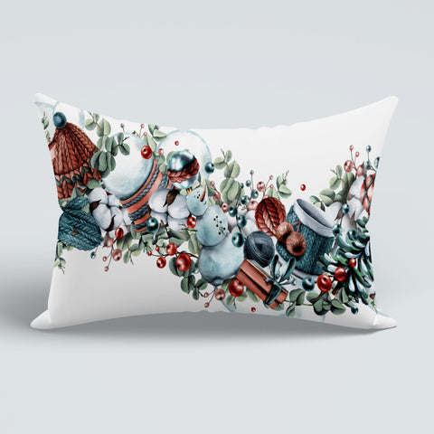Winter Couch Cushion Cover|Xmas Gift Box Porch Cushion Case|Snowman Sofa Pillow Case|Snow House Outdoor Lumbar Pillow|Christmas Pillow Cover