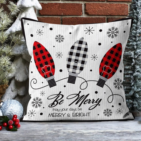 Checkered Deer and Pine Tree Pillow Cover|Merry Xmas Sofa Pillow Sham|Winter Outdoor Pillowcase|Snowflake Porch Cushion Case|Throw Pillowtop