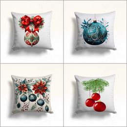 Xmas Ornament Porch Pillow Sham|Ribbon Bow Pillow Cover|Winter Sofa Cushion Case|Red Poinsettia Outdoor Cushion Case|Festive Decorations