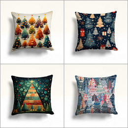Xmas Tree Pillow Cover|Pine Tree Porch Cushion Case|Gift Box Sofa Pillow Case|Winter Couch Cushion Cover|Christmas Throw Pillowcase