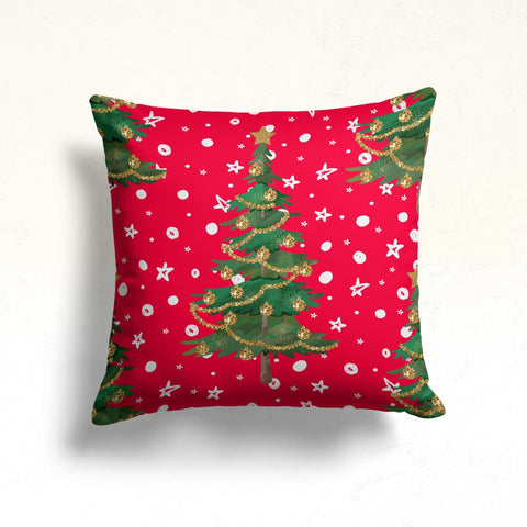 Decorated Xmas Tree Pillow Cover|Star Print Sofa Pillow Case|Winter Throw Pillowcase|Christmas Couch Cushion Cover|Snowflake Porch Cushion