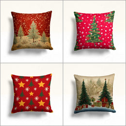 Decorated Xmas Tree Pillow Cover|Star Print Sofa Pillow Case|Winter Throw Pillowcase|Christmas Couch Cushion Cover|Snowflake Porch Cushion