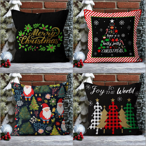 Merry Xmas Sofa Pillow Case|Santa Claus Throw Pillow Cover|Check Pine Tree Outdoor Pillowcase|Have a Holly Jolly Christmas Cushion Case
