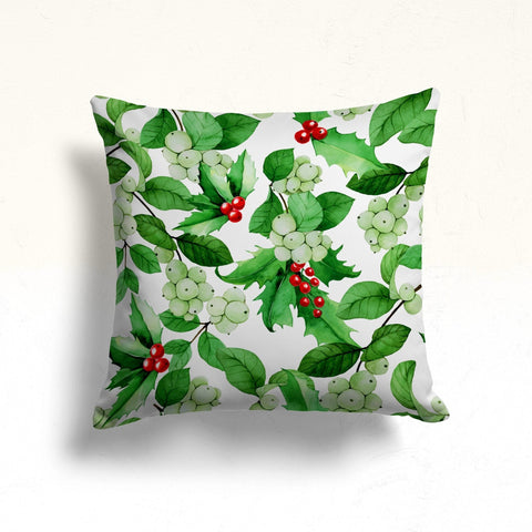 Winter Pillow Case|Red Berry Sofa Pillow Cover|Green Leaf Outdoor Pillowcase|Christmas Porch Cushion Case|Boot Throw Pillowtop
