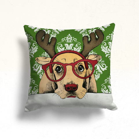 Dog with Buckhorn Sofa Cushion Case|Winter Dog Print Outdoor Cushion Case|Christmas Porch Pillow Top|Animal Print Throw Pillowcase