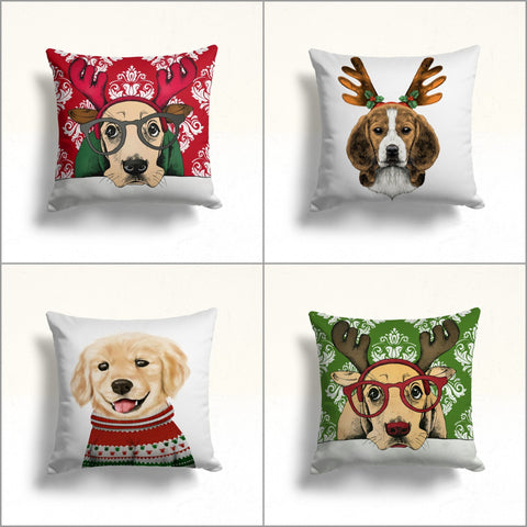 Dog with Buckhorn Sofa Cushion Case|Winter Dog Print Outdoor Cushion Case|Christmas Porch Pillow Top|Animal Print Throw Pillowcase