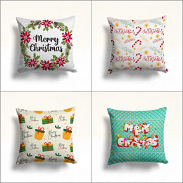 Merry Xmas Sofa Cushion Case|Winter Throw Pillowcase|Christmas Pillow Cover|Candy Cane Outdoor Cushion Case|Poinsettia Print Pillow Top
