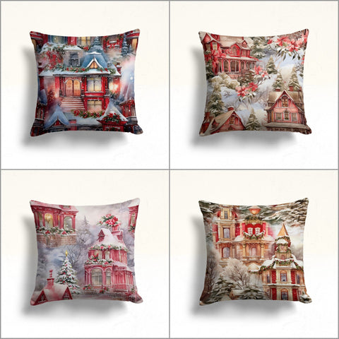 Winter House Throw Pillowtop|Pine Tree Pillowcase|Cozy Porch Cushion Case|Decorative Winter Pillow Case|Snow Xmas Pillow Cover