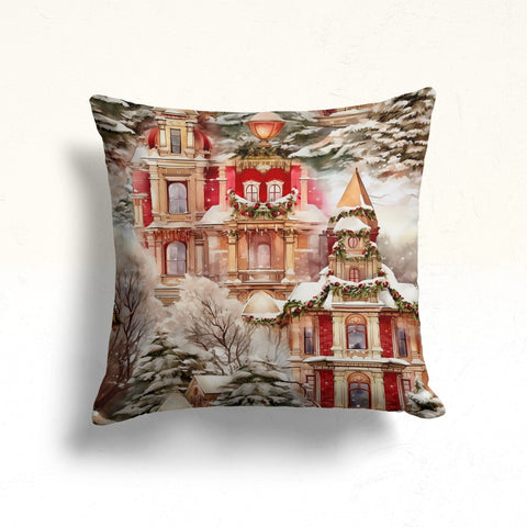 Winter House Throw Pillowtop|Pine Tree Pillowcase|Cozy Porch Cushion Case|Decorative Winter Pillow Case|Snow Xmas Pillow Cover