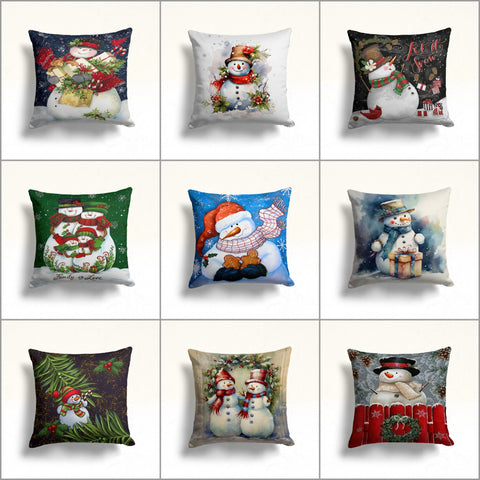 Snowman Winter Pillow Case|Let It Snow Home Decor|Farmhouse Porch Cushion Case|Gift Box Throw Pillowtop|Christmas Xmas Pillow Cover