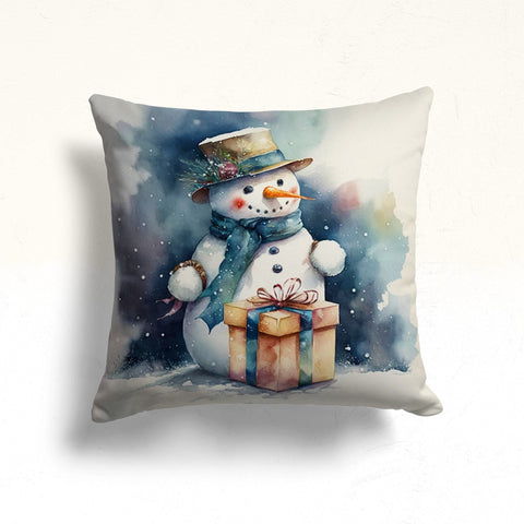Snowman Winter Pillow Case|Let It Snow Home Decor|Farmhouse Porch Cushion Case|Gift Box Throw Pillowtop|Christmas Xmas Pillow Cover
