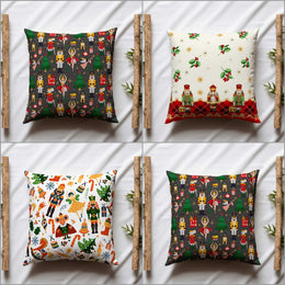 Nutcracker Print Pillow Cover|Winter Porch Pillow Top|Xmas Tree Outdoor Cushion Case|Red Berry Sofa Cushion Case|Dancing Girl Pillow
