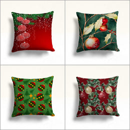 Xmas Ornament Sofa Pillow Top|Leaves Throw Pillowcase|Winter Pillow Cover|Pine Tree Outdoor Cushion Case|Christmas Red Berry Porch Cushion