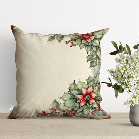 Reindeer Cushion Case|Winter Cushion Cover|Christmas Home Decor|Xmas Throw Pillowcase|Red Poinsettia Pillow Cover|Red Berry Outdoor Pillow