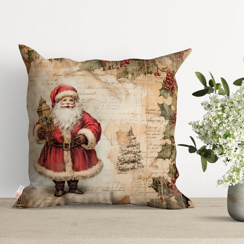 Christmas Throw Pillowtop|Santa Claus Cushion Cover|Winter Pillow Cover|Xmas Cushion Case|Floral Porch Decor|Red Poinsettia Pillow Case