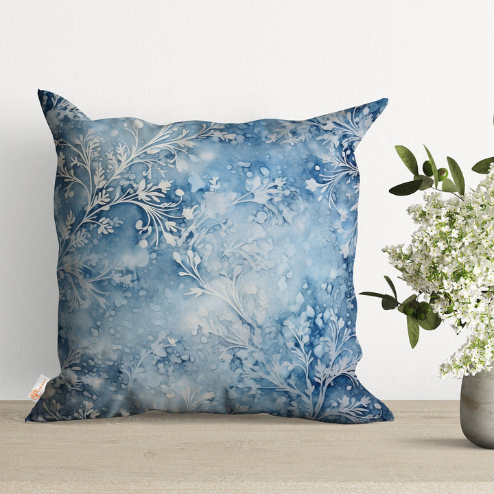 Frozen Cushion Cover|Winter Cushion Case|Christmas Throw Pillowtop|Bluish Xmas Porch Decor|Abstract Pillow Case|Snowflake Print Pillow Cover