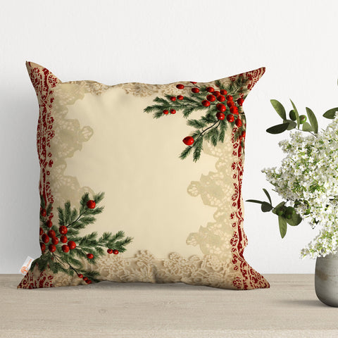Christmas Cushion Cover|Lace Pattern Throw Pillowtop|Floral Pillow Case|Berry Print Cushion Case|Winter Pillow Cover|Xmas Porch Decor
