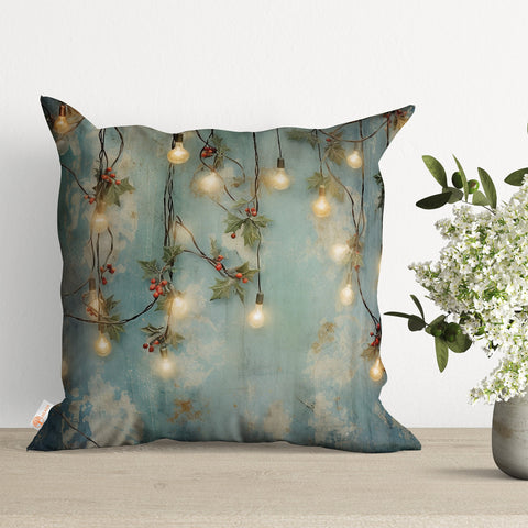 Christmas Throw Pillowtop|Decorated Xmas Tree Pillow Case|Floral Porch Decor|Winter Cushion Case|Lightbulb Pillow Cover|Berry Cushion Cover