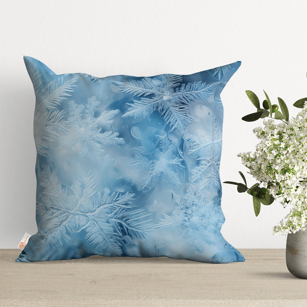 Frozen Cushion Cover|Winter Cushion Case|Christmas Throw Pillowtop|Bluish Xmas Porch Decor|Abstract Pillow Case|Snowflake Print Pillow Cover