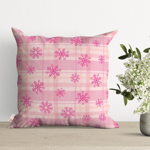 Noel Print Pillow Case|Winter Trend Porch Decor|Pine Tree Throw Pillowtop|Pink Cushion Cover|Decorative Pillow Cover|Snowflake Cushion Case