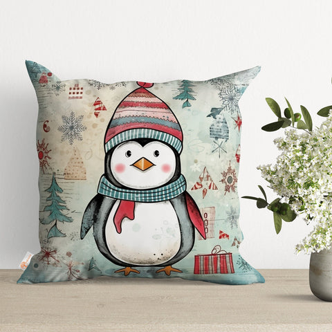 Winter Penguin Pillow Case|Cute Penguin Cushion Cover|Penguin Throw Pillow Cover|Animal Print Sofa Decor|Xmas Home Decor|Outdoor Cushion