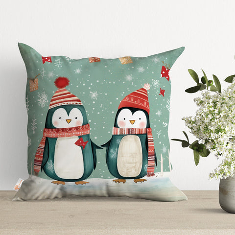 Winter Penguin Pillow Case|Cute Penguin Cushion Cover|Penguin Throw Pillow Cover|Animal Print Sofa Decor|Xmas Home Decor|Outdoor Cushion