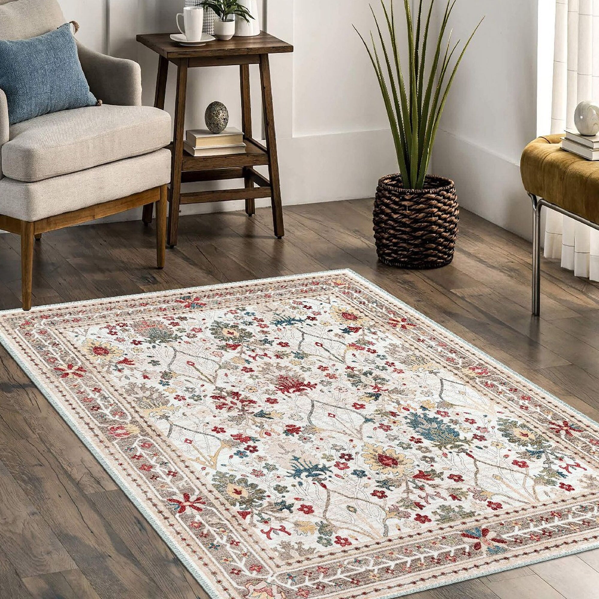 Tile Pattern Ethnic Machine-Washable Non-Slip Rug – Akasia