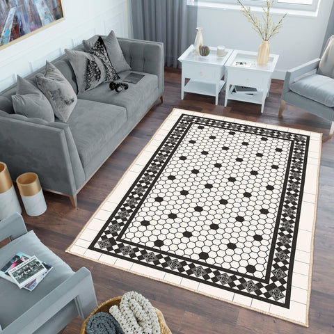 Hexagon Pattern Rug|Honeycomb Print Living Room Rug|Geometric Carpet|Machine-Washable Non-Slip Mat|Decorative Multi-Purpose Anti-Slip Mat