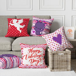 Cupid's Touch Pillowcase|Heart Print Romantic Cushion Cover|Love-themed Home Decor Gift|February 14th Romance|Cute Cat Throw Pillow Case