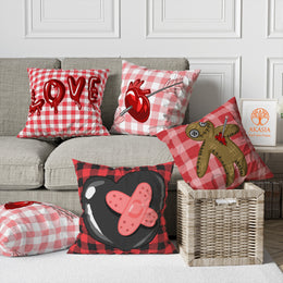 Love-themed Pillow Cover|Targeting Heart Valentine Cushion Case|Romantic Check Home Decor Gift|February 14 Gift for Her|Throw Pillowcase