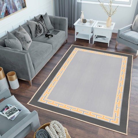 Bordered Gray Rug|Machine-Washable Non-Slip Rug|Abstract Geometric Carpet|Decorative Area Rug|Multi-Purpose Anti-Slip CarpetFloor Covering