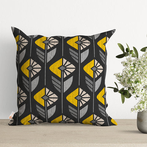 Black Yellow Gray Cushion Case|Abstract Geometric Pillow Cover|Decorative Pillow Top|Boho Bedding Home Decor|Housewarming Outdoor Pillow Top
