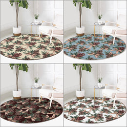 Winter Round Rug with Pine Cone